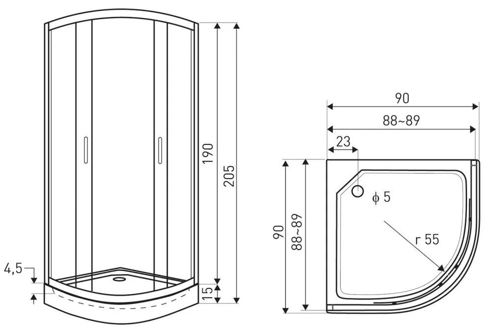 Soho Black 90 cabină de duș curbată cu tavă de duș XN