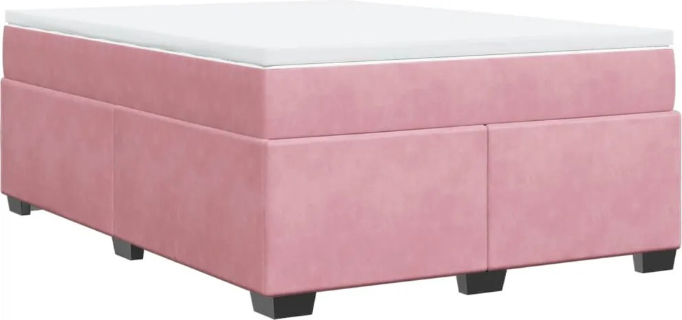 vidaXL Pat box spring cu saltea, roz, 160x200 cm, catifea