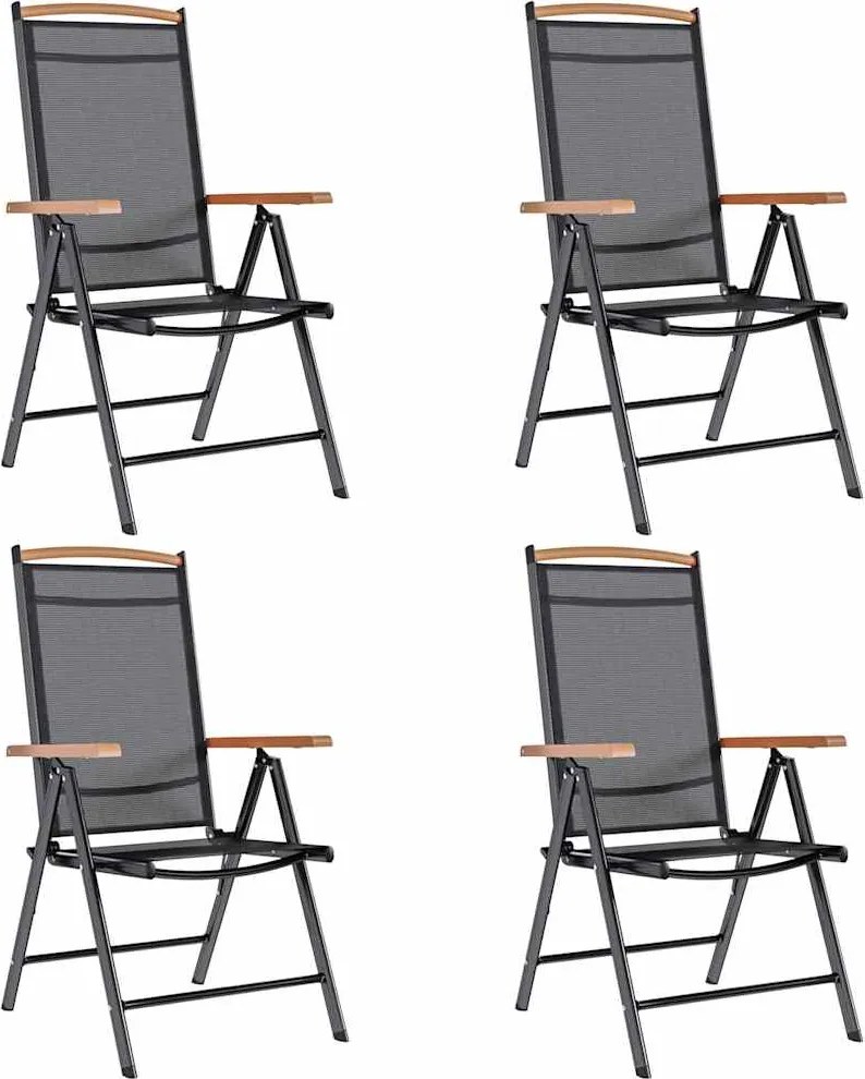 vidaXL Scaune pliante de grădină, 4 buc., negru, aluminiu și textilenă