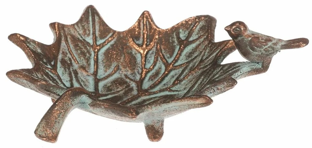 Băcănie metalică Frunză de arțar cu păsăricăRomance, 17 x 16 x 6 cm, cupru