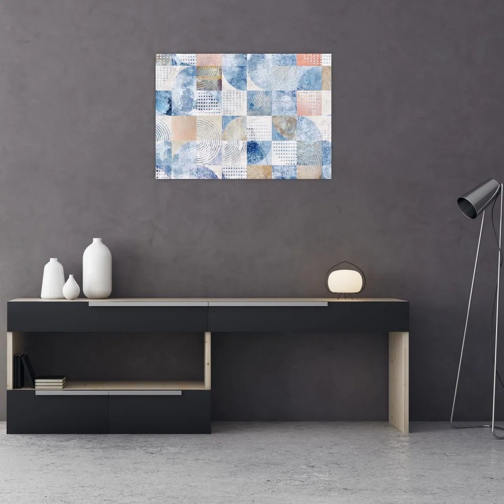Tablou pe sticlă - figuri geometrice pe perete (70x50 cm)