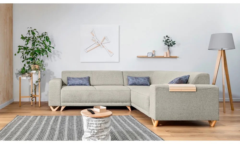 Colțar bej extensibil/cu spațiu de depozitare (cu colț pe partea dreaptă/în formă de ”L”) Classy Sophie – Miuform