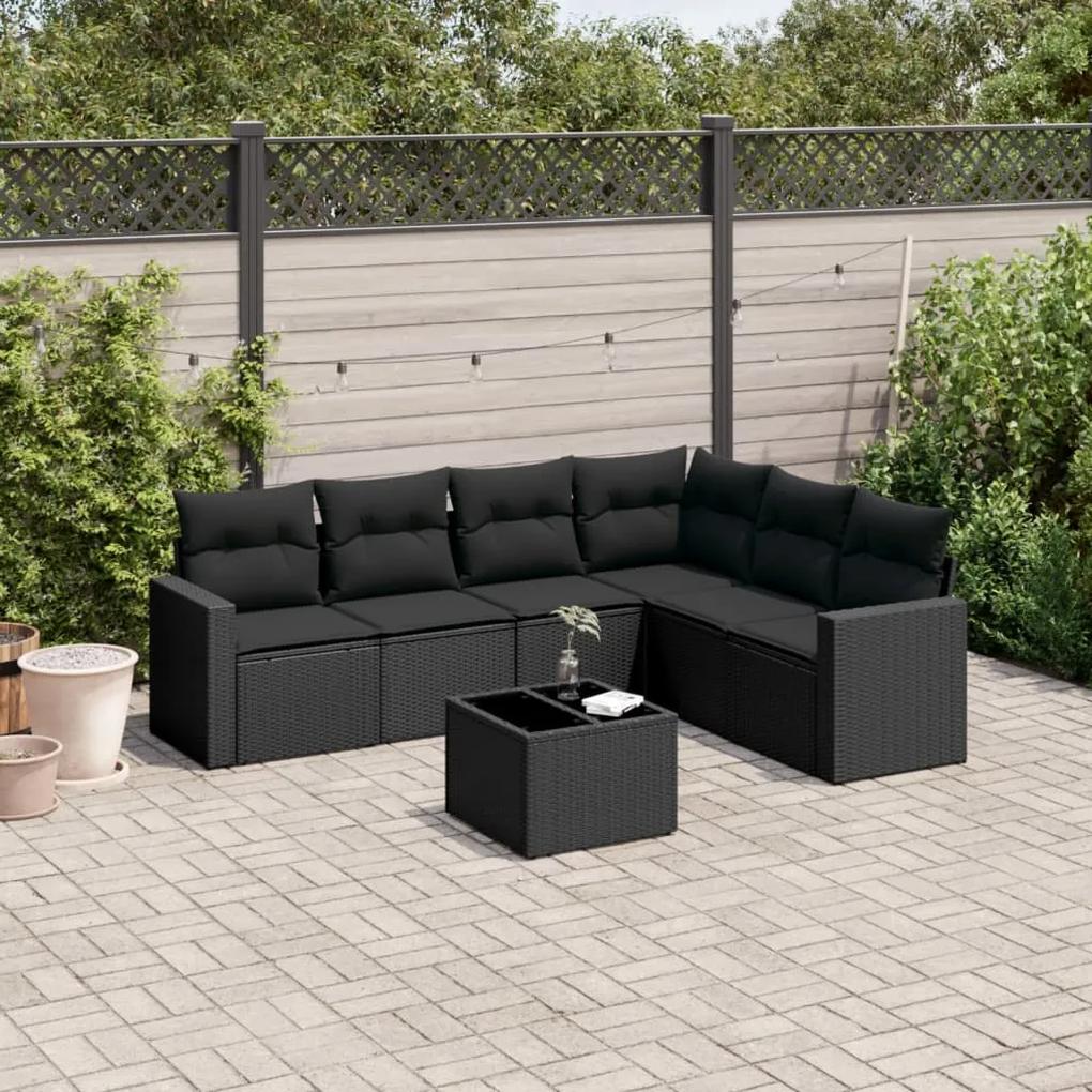 3219005 vidaXL Set canapele de grădină cu perne, 7 piese, negru, poliratan