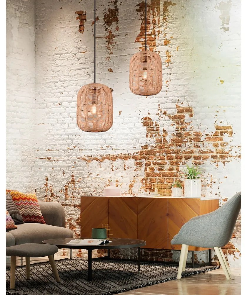 Lustră maro deschis cu abajur textil ø 35 cm Runa – Trio