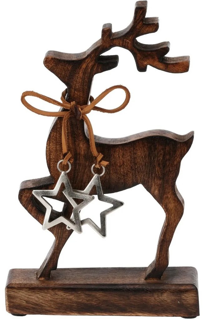 Reindeer Stars din lemn de mango, 16 x 26 x 6 cm