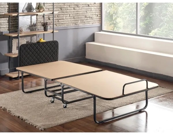Pat metalic pliabil HERON, 90 x 204 cm, pentru o persoană, cu saltea, alb