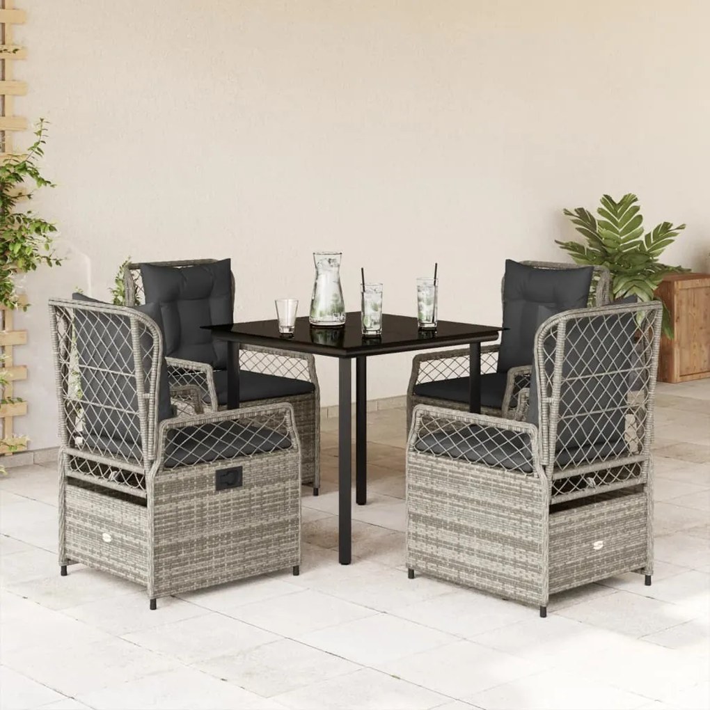 vidaXL Set mobilier de grădină cu perne, 5 piese, gri, poliratan