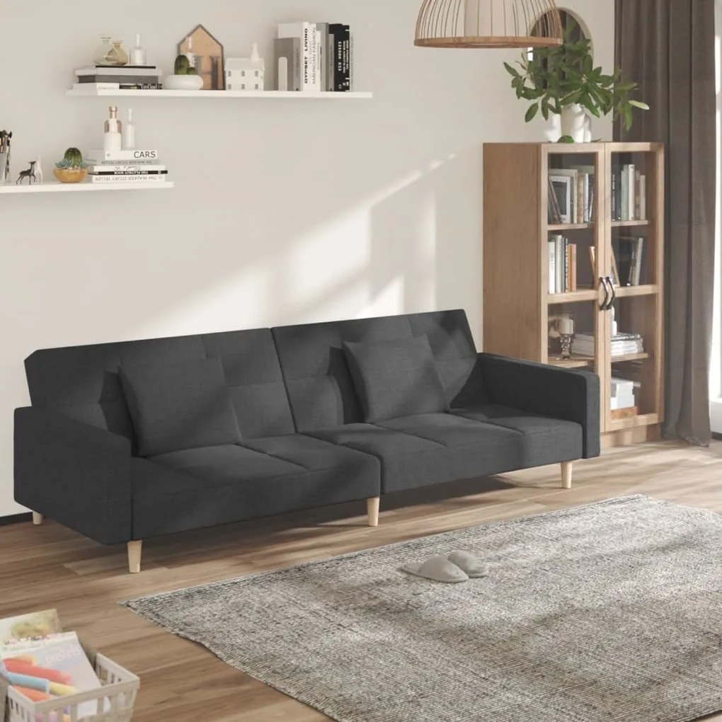 vidaXL Canapea extensibilă cu 2 locuri, 2 perne, gri închis, textil