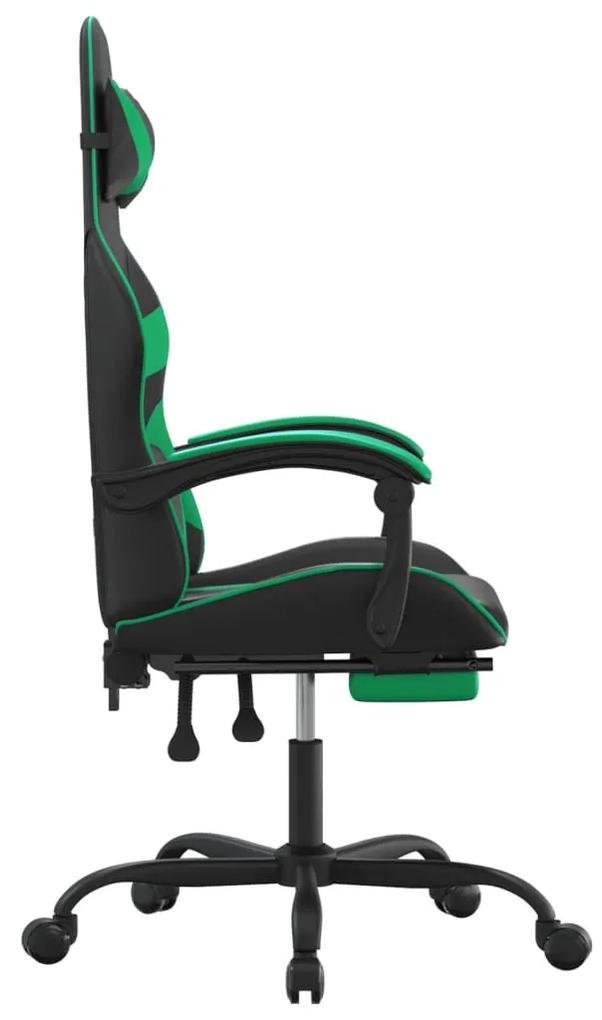 Scaun de gaming cu suport picioare negru verde, piele ecologica