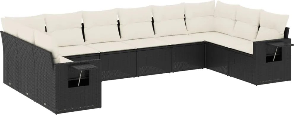 vidaXL Set canapele de grădină cu perne, 10 piese, negru, poliratan