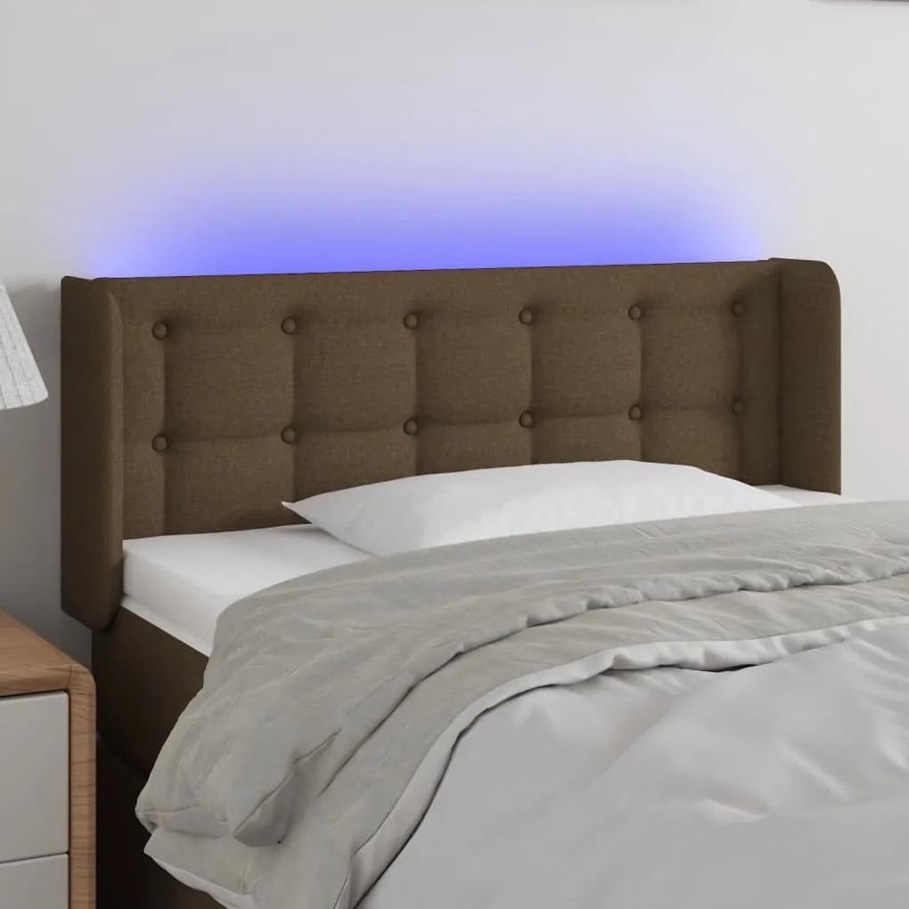 3123663 vidaXL Tăblie de pat cu LED, maro închis, 103x16x78/88 cm, textil