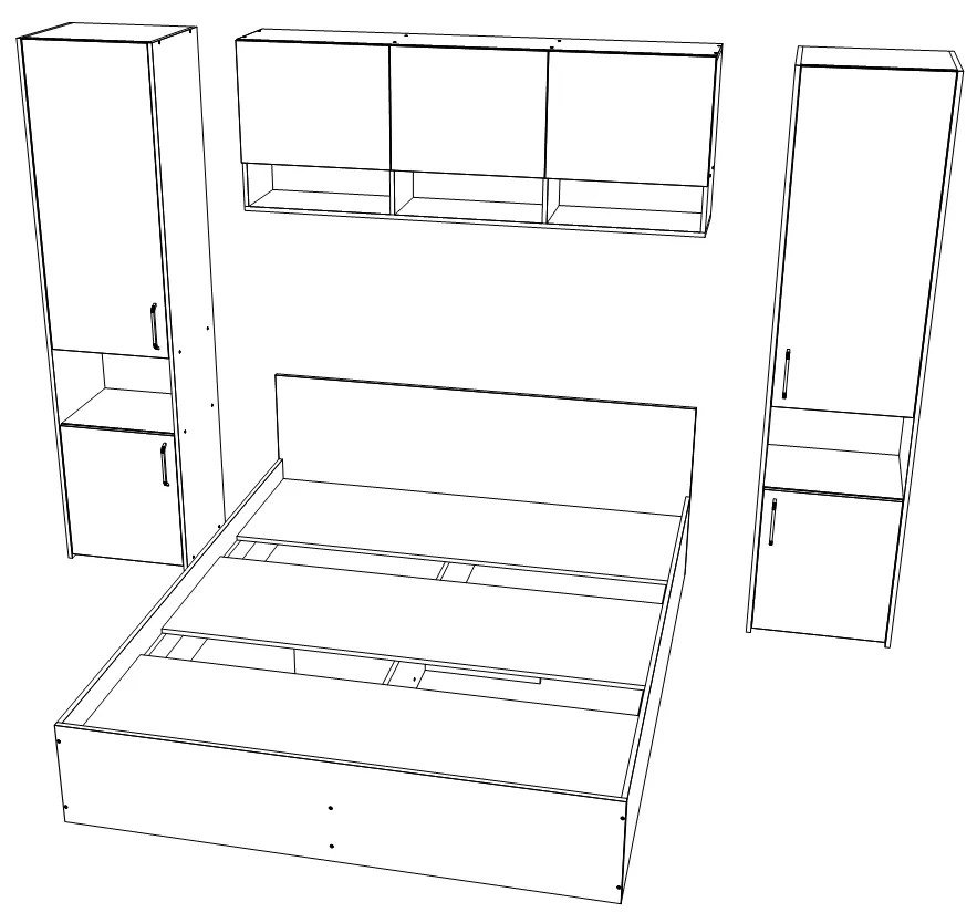 Set dormitor Malmo haaus V11, Pat 200 x 160 cm, Stejar Alb/Antracit