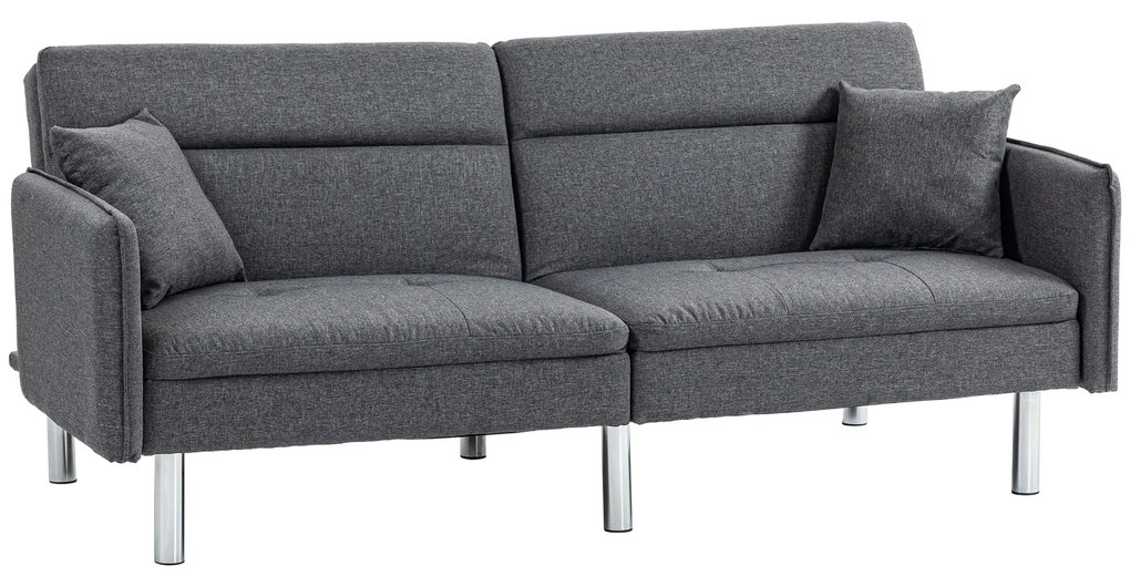 HOMCOM Canapea Pat cu 3 Locuri, Canapea din Material cu Spătar Reglabil pe 3 Poziții și 2 Perne, 189x91x84 cm, Gri | Aosom Romania