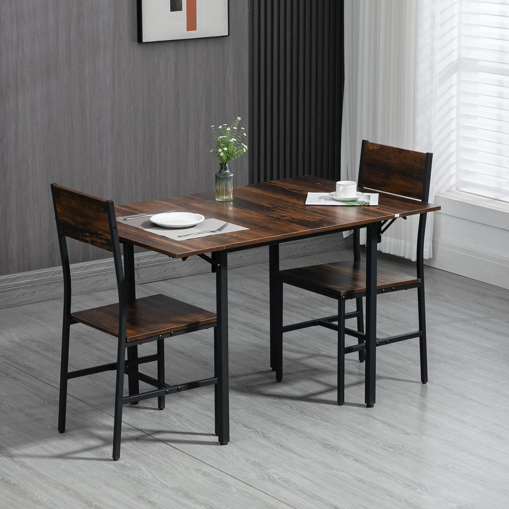 Set de 3 piese HOMCOM, masa cu extensie plianta, 2 scaune | Aosom RO