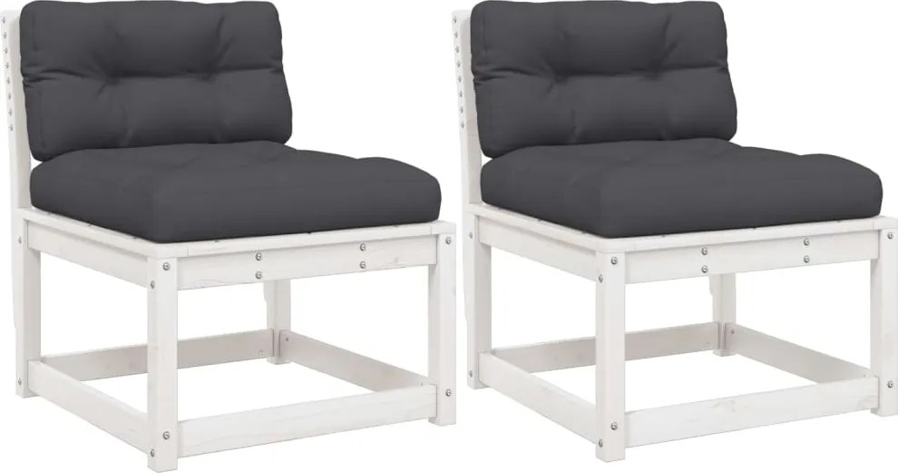 vidaXL Canapele de grădină cu perne, 2 buc., alb, lemn masiv de pin