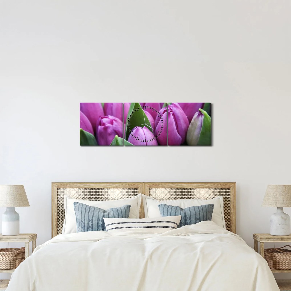 Tablou - florile lalelelor (cu ceas) (90x30 cm)