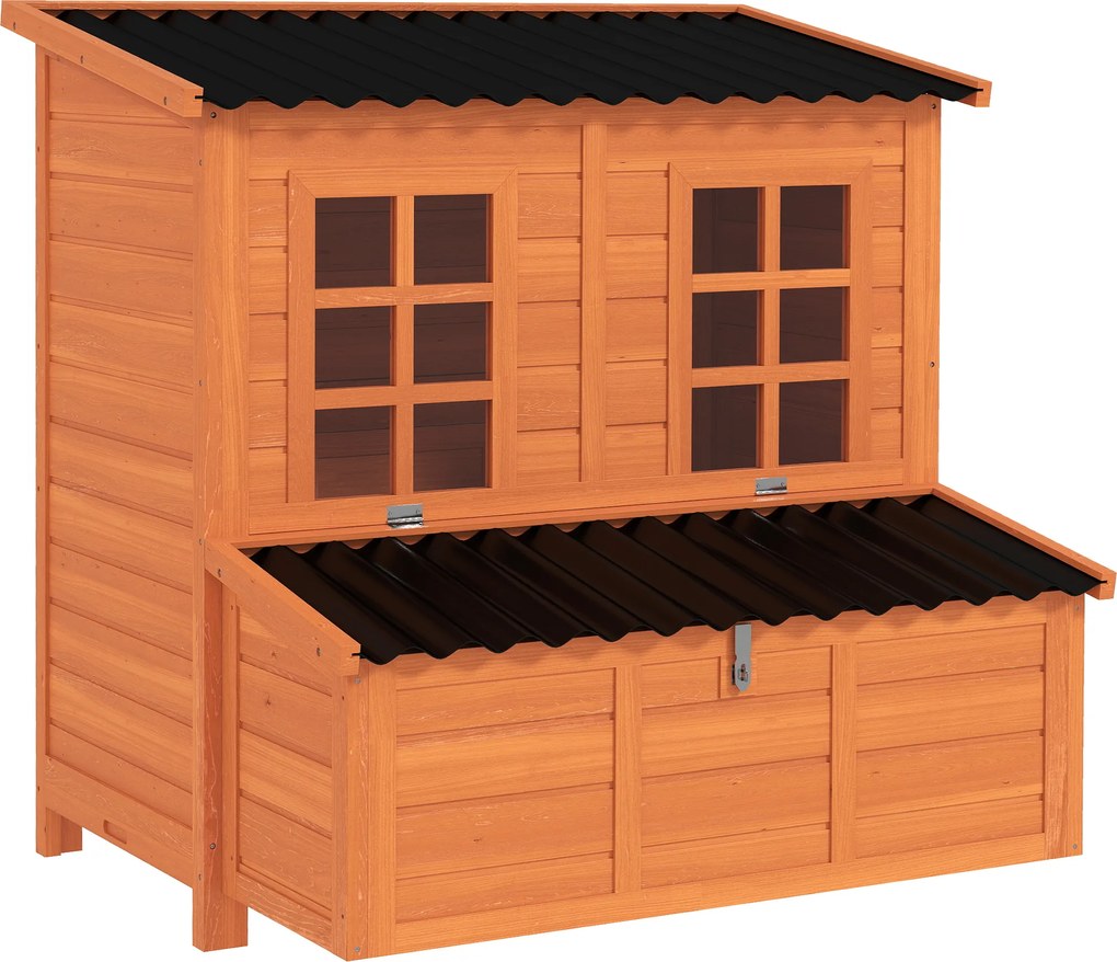 PawHut Cotet pentru găini cu cuib pentru 4-6 găini, acoperiș rezistent la apă, lemn de brad, plastic, 100 x 86 x 100 cm, Portocaliu | Aosom Romania