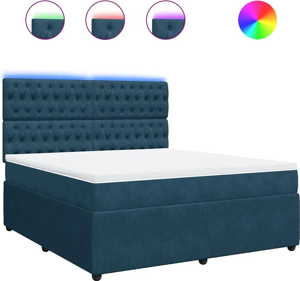 vidaXL Pat box spring cu saltea, albastru, 180x200 cm, catifea