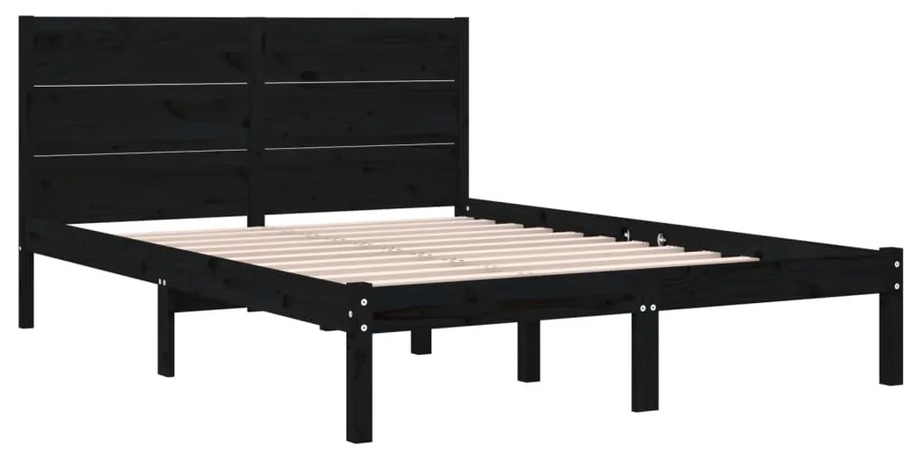 Cadru de pat dublu 4FT6, negru, 135x190 cm, lemn masiv Negru, 135 x 190 cm