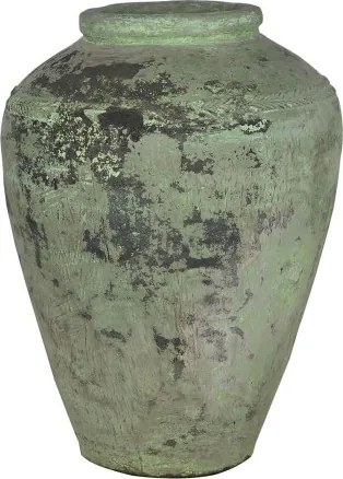 Vas decorativ amforă din teracotă, verde vintage, piesă unicat vintage, 65 x 65 x 72 cm, „Creta"