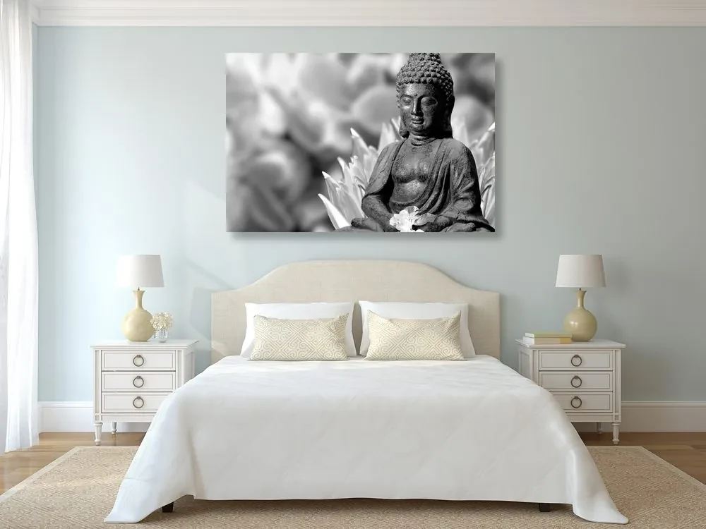 Tablou Budha pașnic în design alb-negru