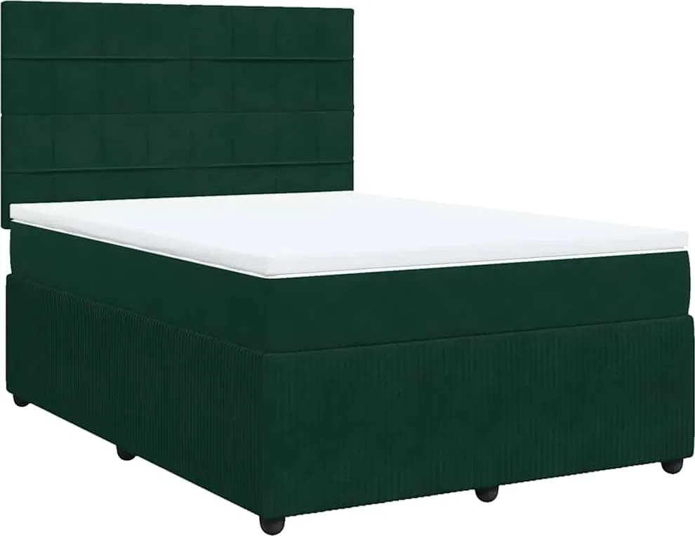 vidaXL Pat box spring cu saltea, verde închis, 140x190 cm, catifea