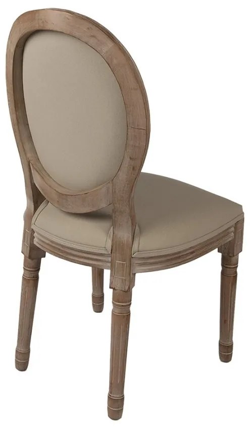 Scaun dining shabby chic, cu spătar oval, bej, stofa, lemn masiv, 48x46x96 cm