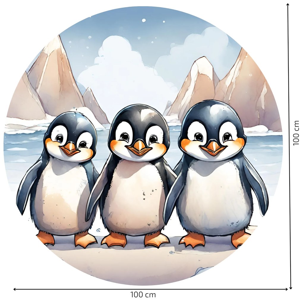 PIPPER. Autocolant circular de perete „Pinguinii” mărimea: 60cm