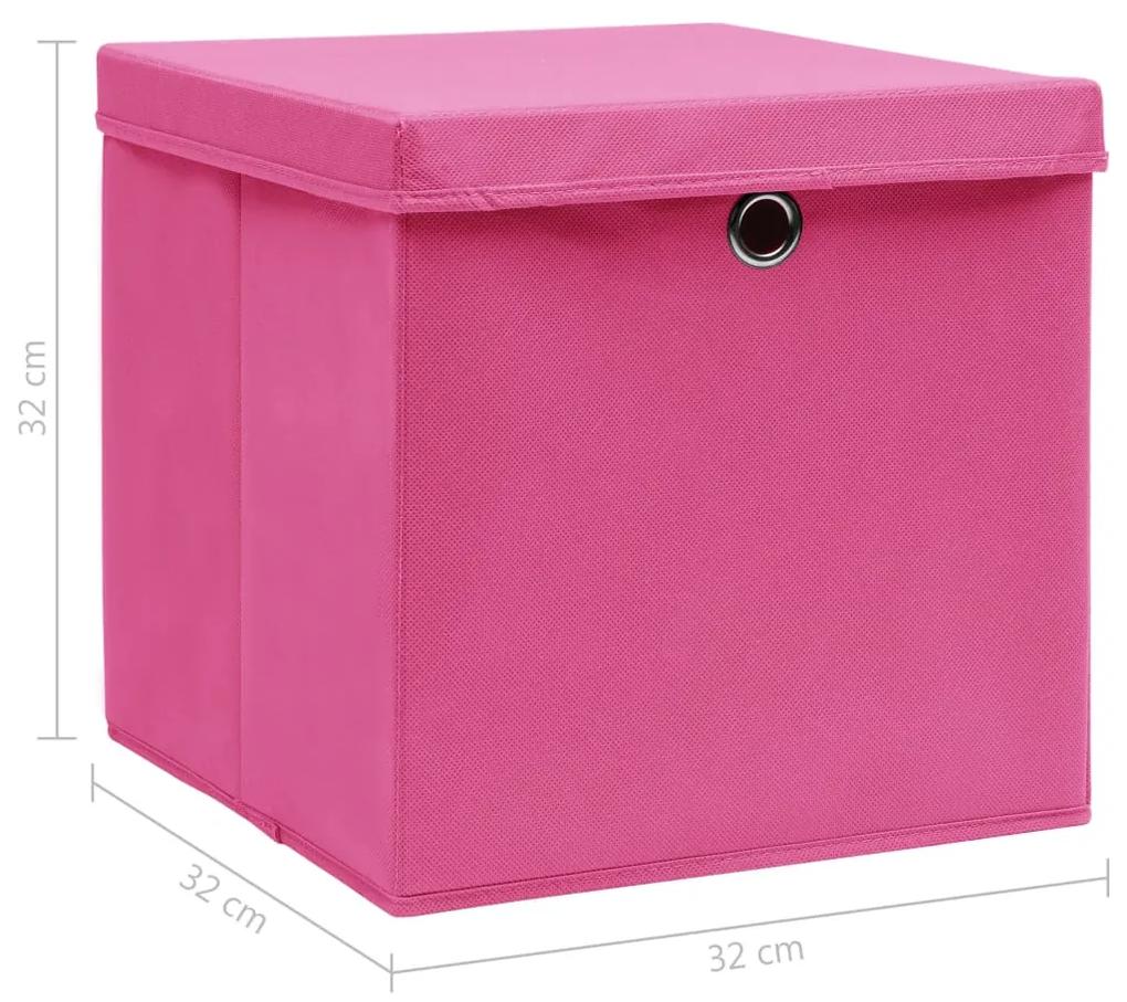 Cutii depozitare cu capace, 4 buc., roz, 32x32x32 cm, textil 4, Roz cu capace