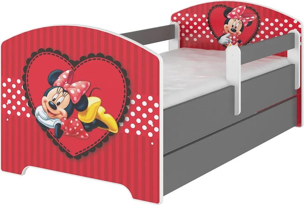 copii pat cu barieră - Minnie Mouse - gri șolduri  Heart 140x70 cm pat fără spațiu de depozitare