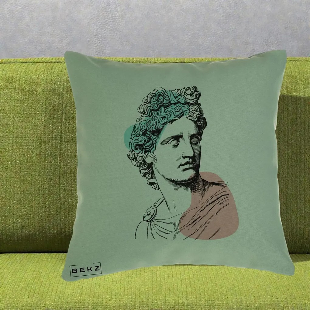 Perna Decorativa Bust Grec Vaporwave, 40x40 cm, Verde, Husa Detasabila, Perna Inclusa, BEKZ®