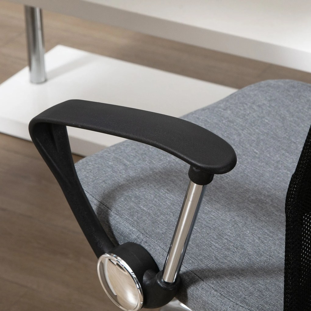 Fotoliu de Birou din Material Textil Gri, Scaun Rotativ si Ergonomic pentru Masa de Lucru 57x57x93-103cm Vinsetto | Aosom Romania