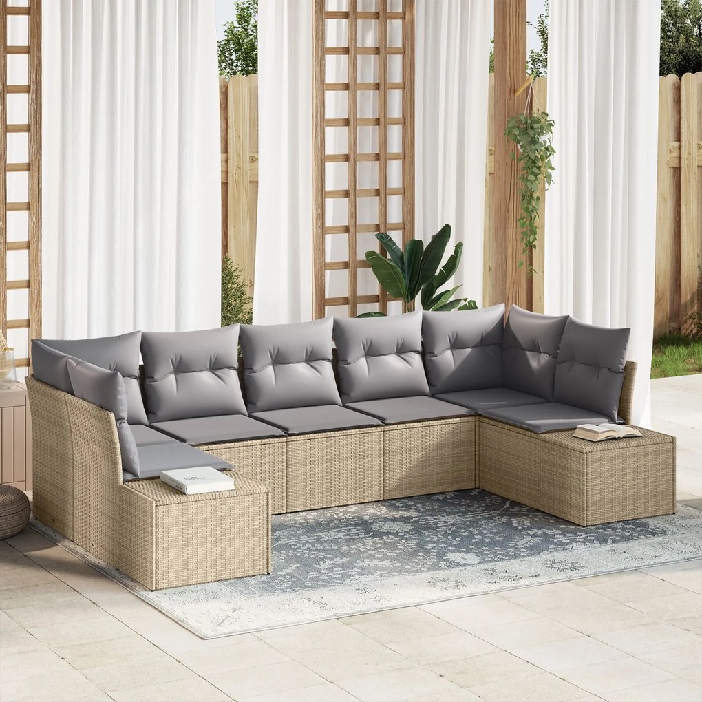 vidaXL Set de canapele pentru grădină cu pernă 7 pcs Bej Rattan poli