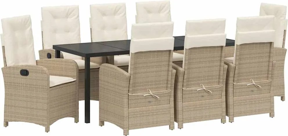 vidaXL Set de masă pentru grădină cu pernă 9 pcs Bej poliratan