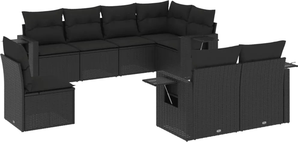 vidaXL Set mobilier de grădină cu perne, 8 piese, negru, poliratan
