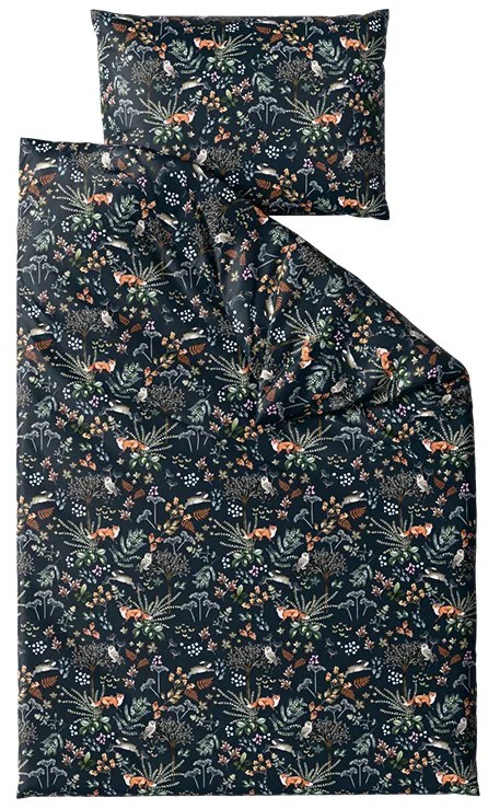 Set 2 buc Lenjerie cocolino THE FOX AND THE HARE verde inchis + cearsaf Cocolino microplus cu elastic SOFT 180x200 cm alb, pat dublu