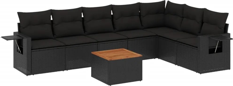 vidaXL Set mobilier de grădină cu perne, 8 piese, negru, poliratan