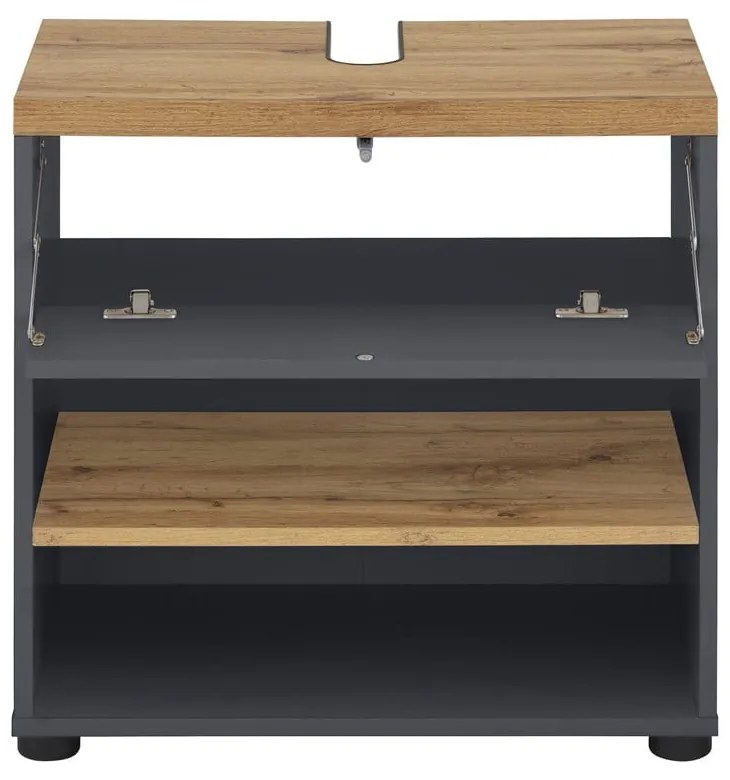 Dulap sub chiuvetă gri antracit cu aspect de lemn de stejar 60x57 cm Thessa – Støraa