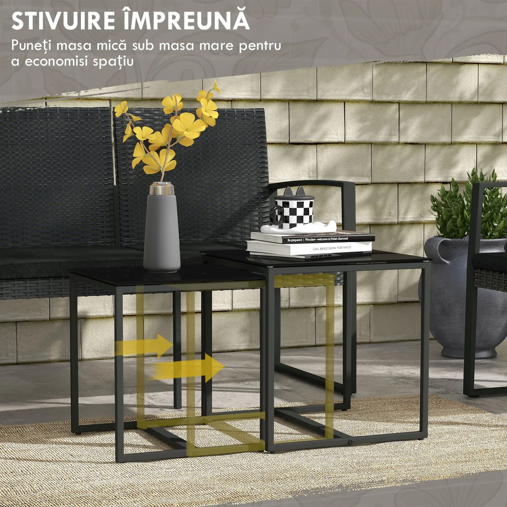 Outsunny Set Mobilier de Grădină din Ratan PP 5 Piese, Canapea cu Perne, Set Canapea pentru Exterior, Negru | Aosom Romania