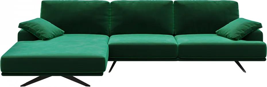 Canapea cu colt verde din catifea si lemn pentru 4 persoane Prado Left Mesonica