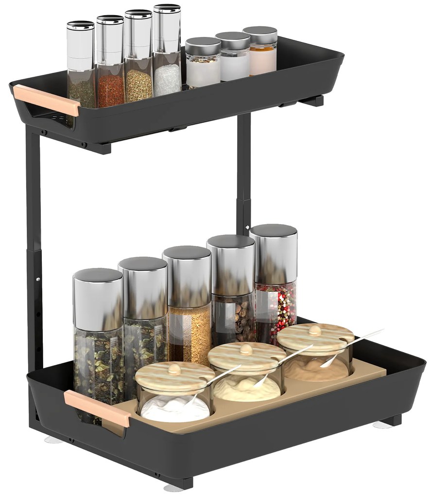 HOMCOM Raft de bucătărie, Reglabil în înălțime cu 2 Coșuri, Bar pentru Cafea, 40 x 30 x 33,5-42 cm | Aosom Romania