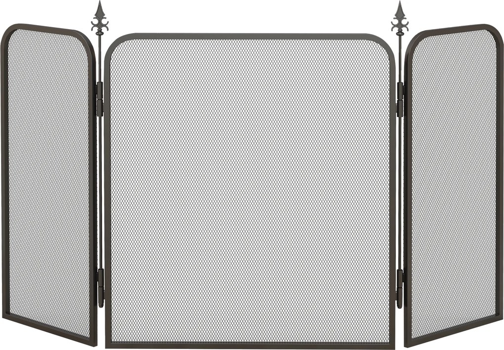 HOMCOM Paravan Pliant pentru Șemineu cu 3 Panouri, Paravan de Protecție din Metal, 96x1,3x56 cm, Negru | Aosom Romania