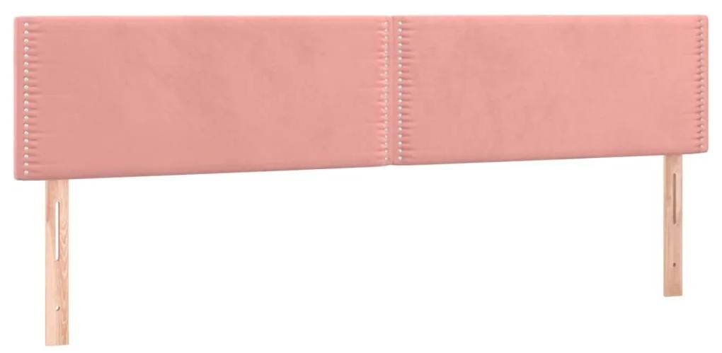 Pat continental cu saltea  LED, roz, 180x200 cm, catifea Roz, 180 x 200 cm, Culoare unica si cuie de tapiterie