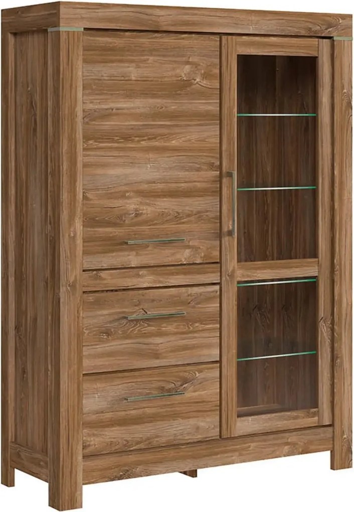 Vitrina GENT, stejar stirling, PAL, cu iluminare LED, 115x42x159 cm