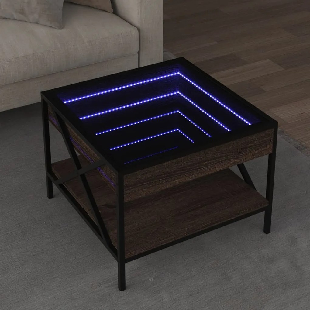 vidaXL Măsuță de cafea cu LED infinity, stejar maro, 50x50x38 cm