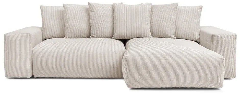 Colțar crem extensibil/cu spațiu de depozitare cu tapițerie din catifea reiată Voltaire – Bobochic Paris