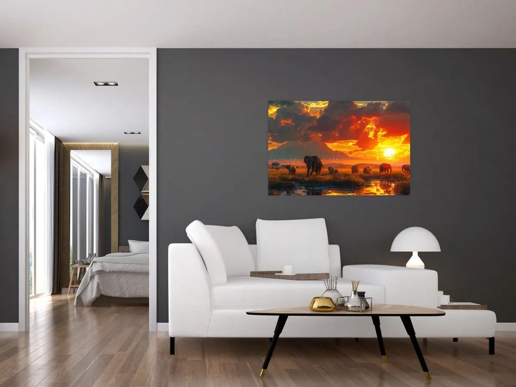 Tablou - Turmă de elefanți (90x60 cm)