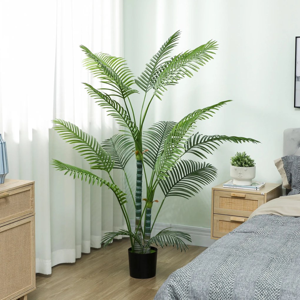 HOMCOM Palmă artificială cu 16 frunze de plastic, plantă artificială rezistentă la UV cu ghiveci de plastic, pentru interior și exterior, Verde | Aosom Romania