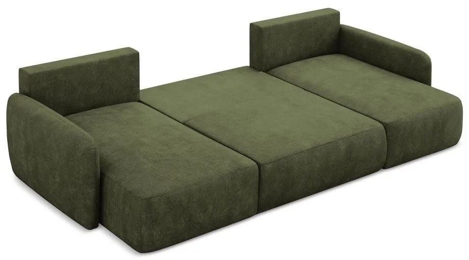 Colțar verde extensibil/cu spațiu de depozitare cu tapițerie din chenille (în formă de "U") Lilo – Makamii