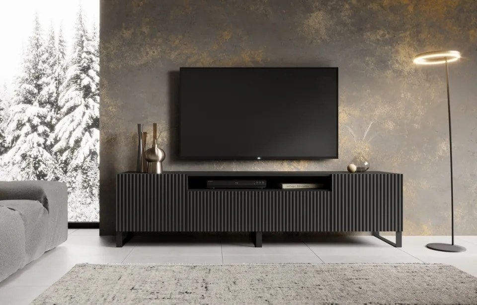 Comodă TV, 200x41x53 cm, Noemi, ADRK Furniture (Culoare: Alb / Negru)